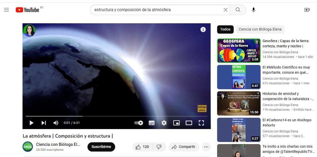 Captura de pantalla de un video de YouTube que trata de la composición y estructura de la atmósfera.