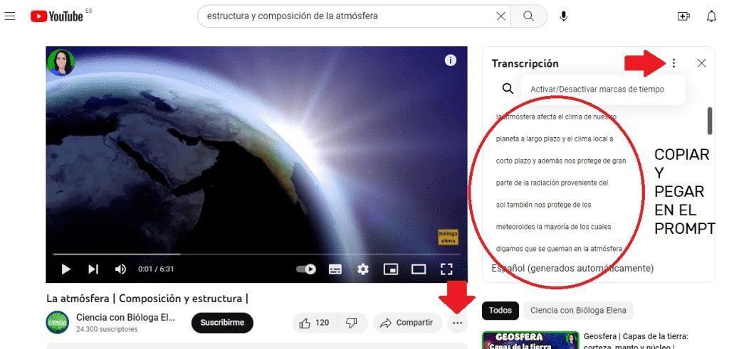 Captura de pantalla de un video de YouTube que trata de la composición y estructura de la atmósfera.