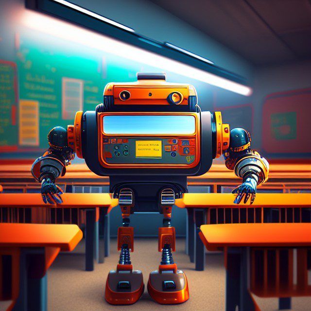 Imagen generada con IA. Robot en un aula