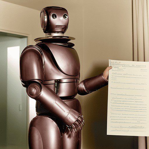 Imagen generada con catbird.ai mediante el prompt:
"a robot wearing glasses and holding a long paper list inside a classroom"