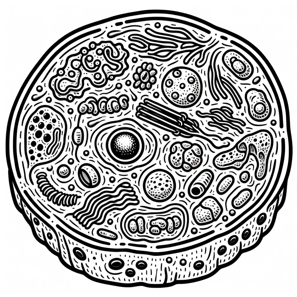 Imagen generada con Inteligencia Artificial. Dibujo para colorear de una célula