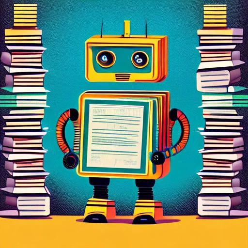Imagen generada con Inteligencia Artificial. Robot con un montón de papeles
