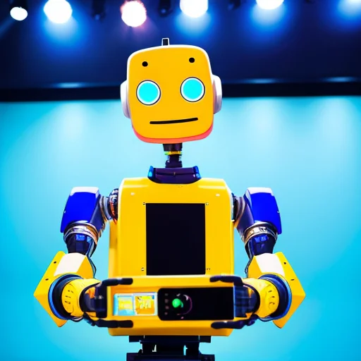 Imagen generada con Inteligencia Artificial. Robot con un proyector de diapositivas.