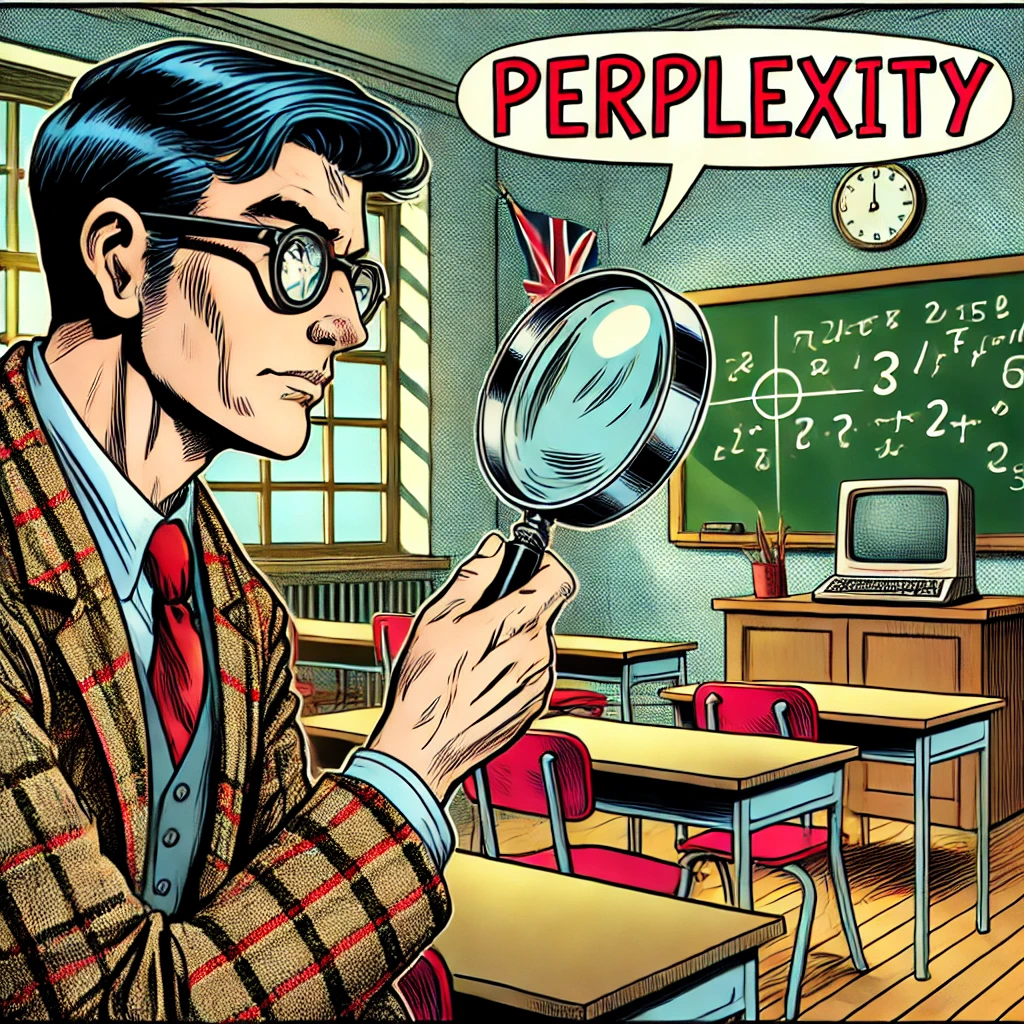 Imagen generada con IA. Un profesor con una lupa en un aula. Estilo cómic